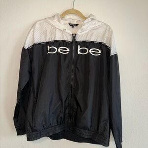 bebe Black and White Logo Zip Hooded Jacket
